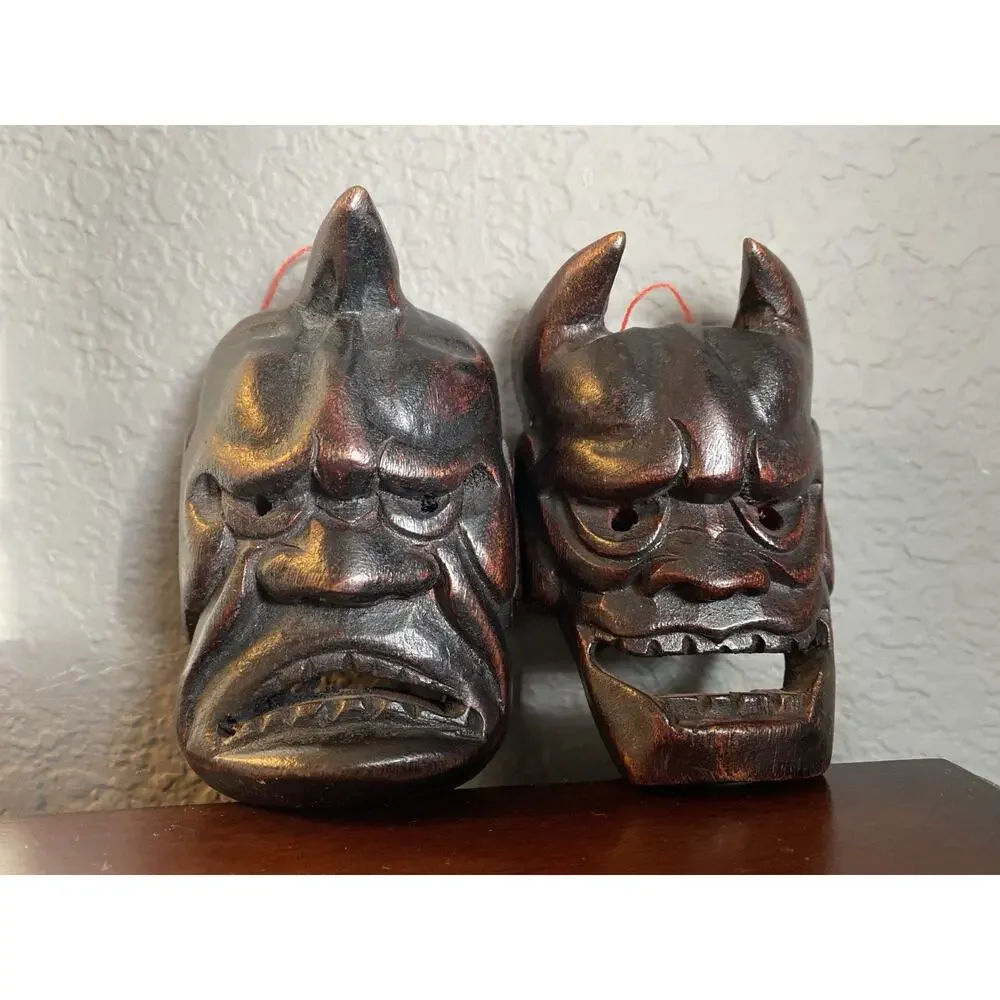 Vintage Japanese Hannya Oni Mask Wood Carved Noh Demon 6
